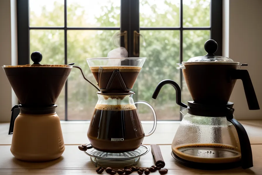 Accesorios de café organizados verticalmente en un estante estrecho, minimalismo cafetero para cocinas pequeñas.