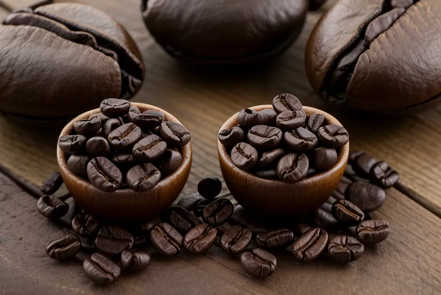 Grano de café Pacamara de El Salvador comparado en tamaño con café normal, parte del aprendizaje sobre cosecha y post-cosecha del café