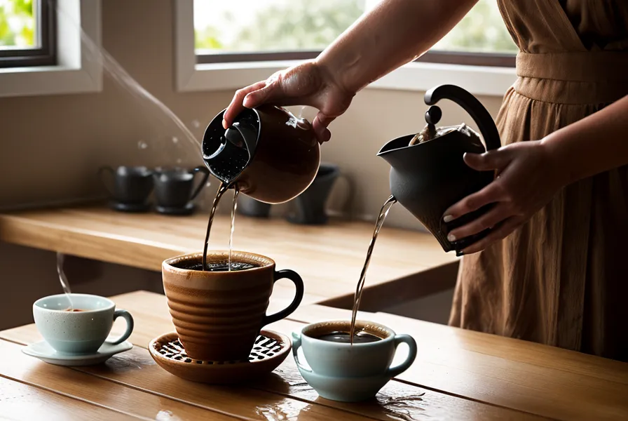 Granos de café de distintos tamaños sobre una mesa de luz, clasificación por tamaño de grano antes de la V60