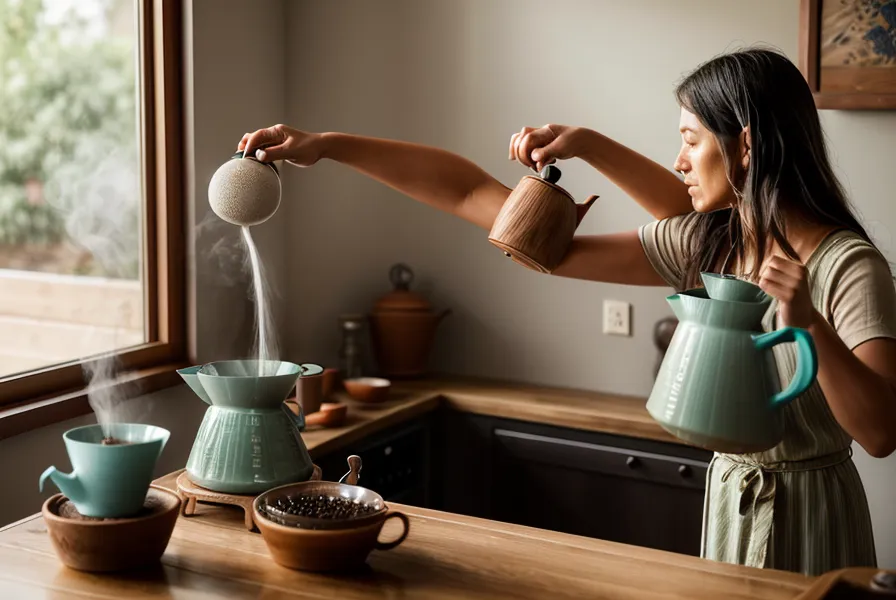 Molinillo manual y granos de café de especialidad listos para una cata doméstica comparativa en V60