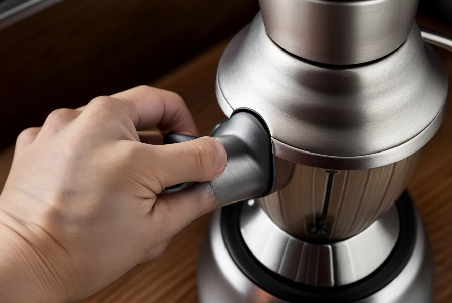 Manos ajustando el dial de un molinillo de café manual para cambiar el tamaño de la molienda