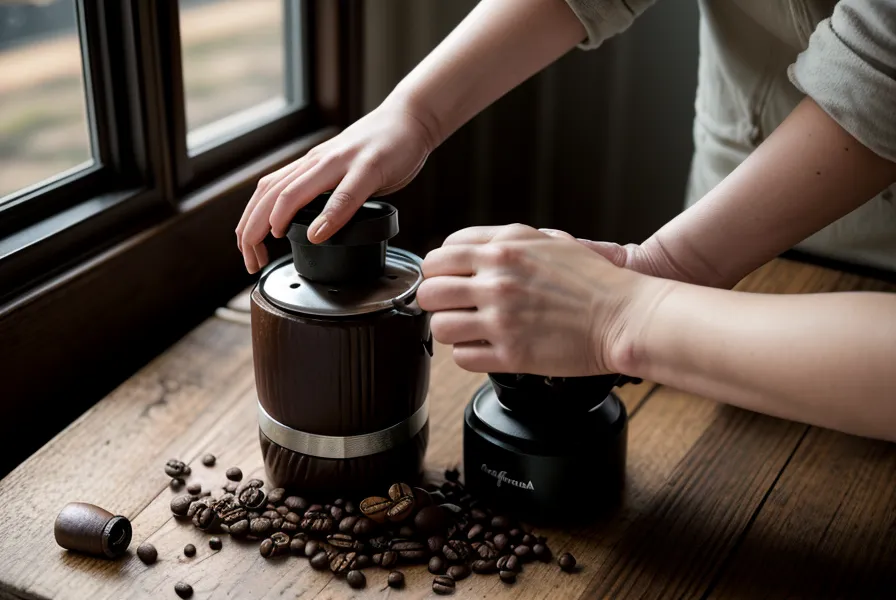 Ajuste de la molienda media-fina en un molinillo manual para cold brew