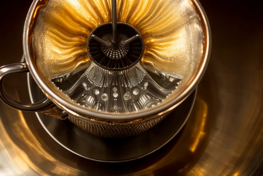 Detalle de los tres orificios de la base de una cafetera Kalita Wave durante la extracción