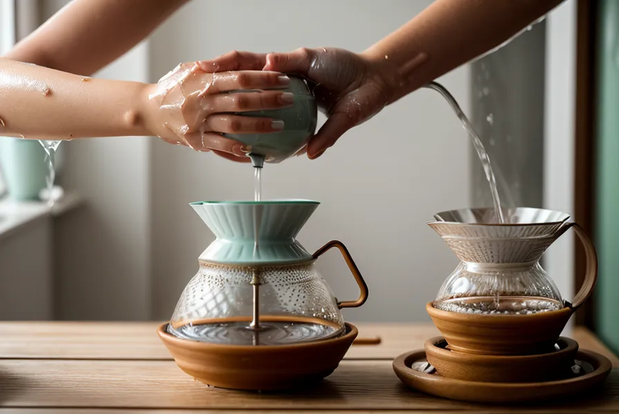 Taza de café de origen preparada con métodos manuales en un rincón luminoso de Triana