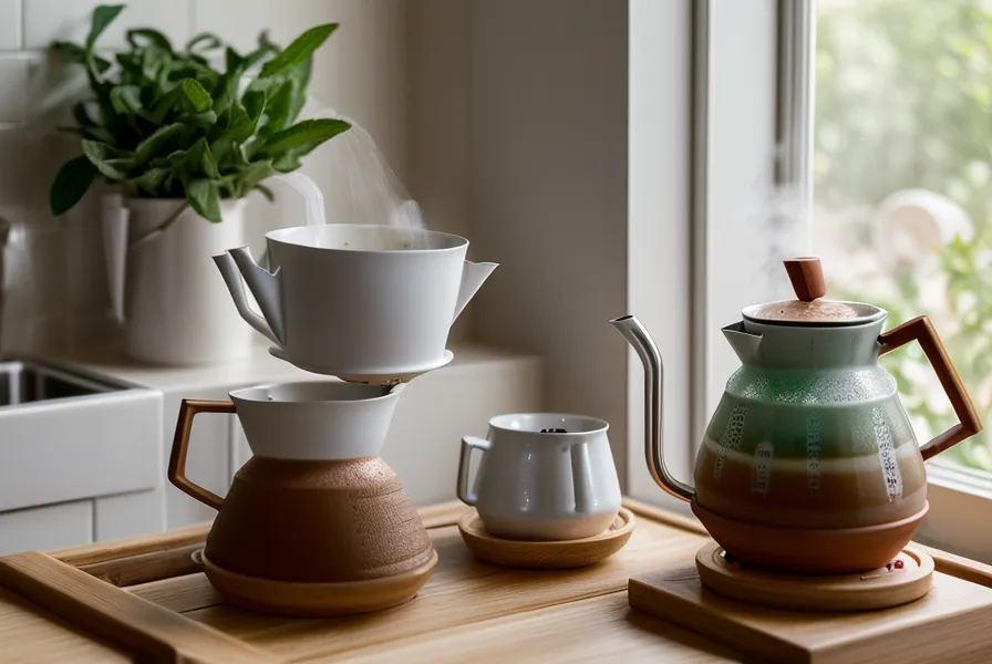 Primer plano de café Bourbon en filtro V60 con vapor suave y luz de mañana en Triana.