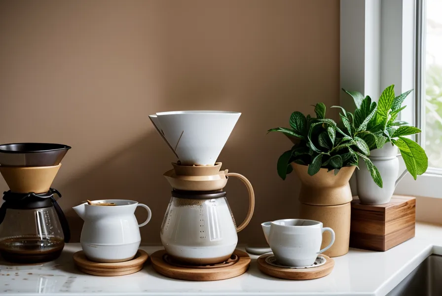 Taza de café descafeinado de especialidad preparado en V60 sobre una mesa de trabajo freelance