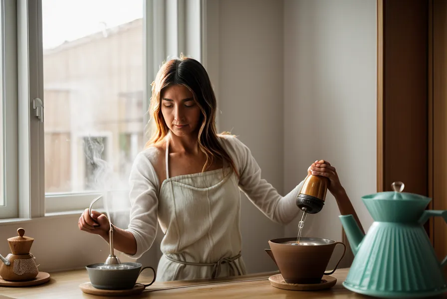 Lecho irregular de posos de café dentro de un filtro V60 de papel tras una extracción despareja