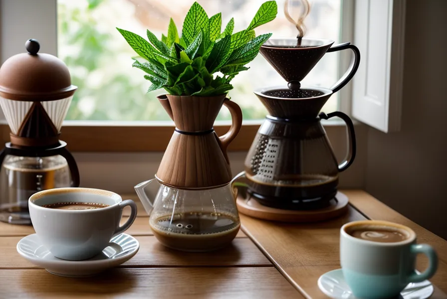 Taza de café de especialidad recién filtrado junto a una V60 en una mañana de domingo