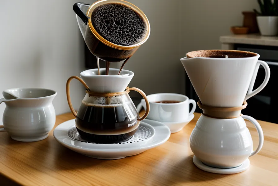 Granos de café con distintos niveles de tueste comparados en un plato de cerámica