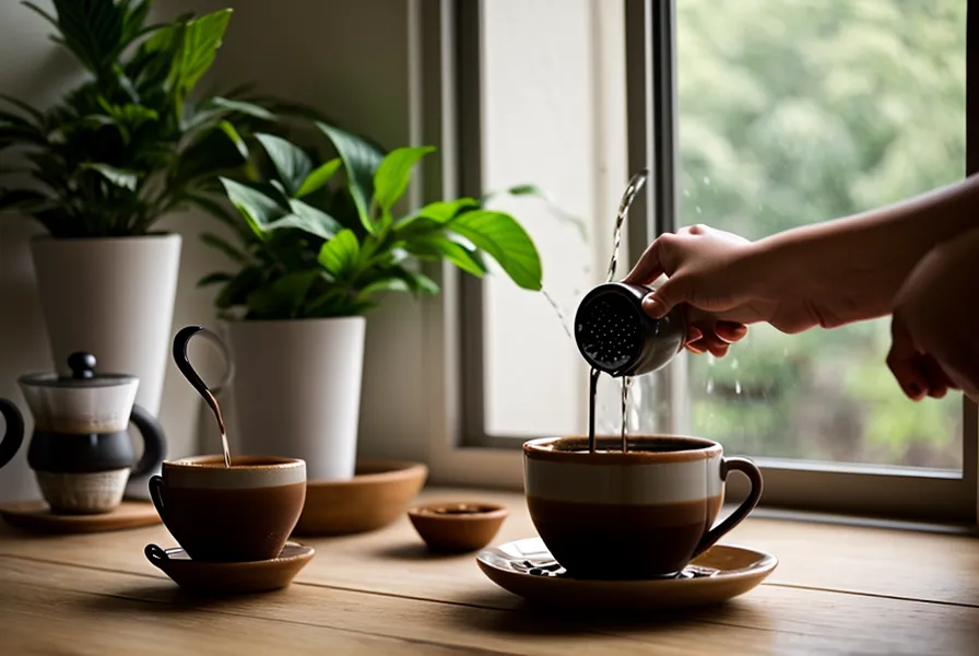 Pre-infusión o bloom del café sobre la balanza durante un ritual doméstico de domingo