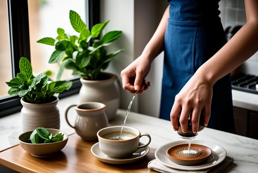 Café de especialidad de Etiopía recién filtrado en un servidor de cristal, método manual en casa