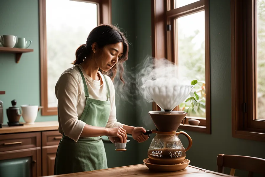granos de la variedad Gesha de café especial extendidos sobre madera clara con luz natural